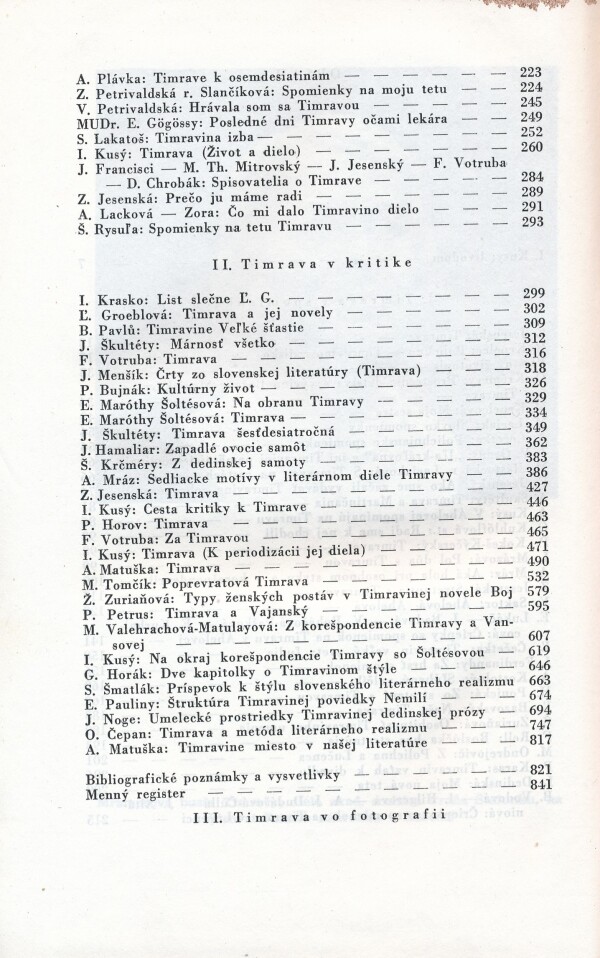 A. Matuška, I. Kusý, Z. Jesenská: TIMRAVA V KRITIKE A SPOMIENKACH