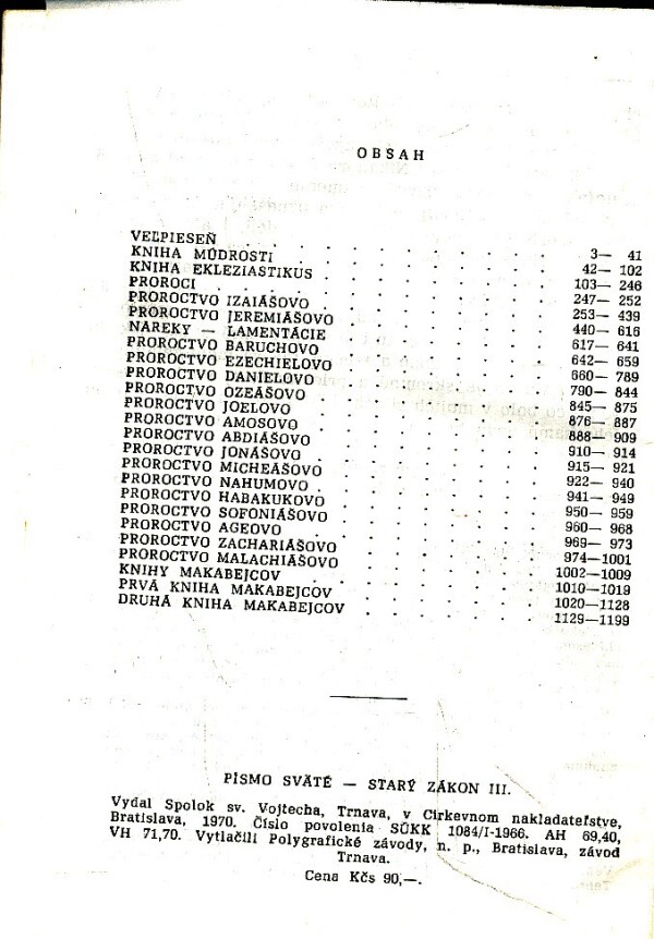 PÍSMO SVÄTÉ - STARÝ ZÁKON III.