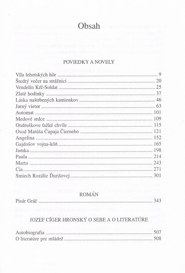 Jozef Cíger Hronský: PRÓZY