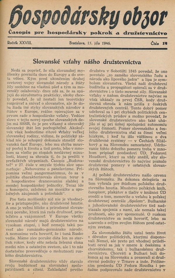 HOSPODÁRSKY OBZOR ROČNÍK XXVIII. 1946