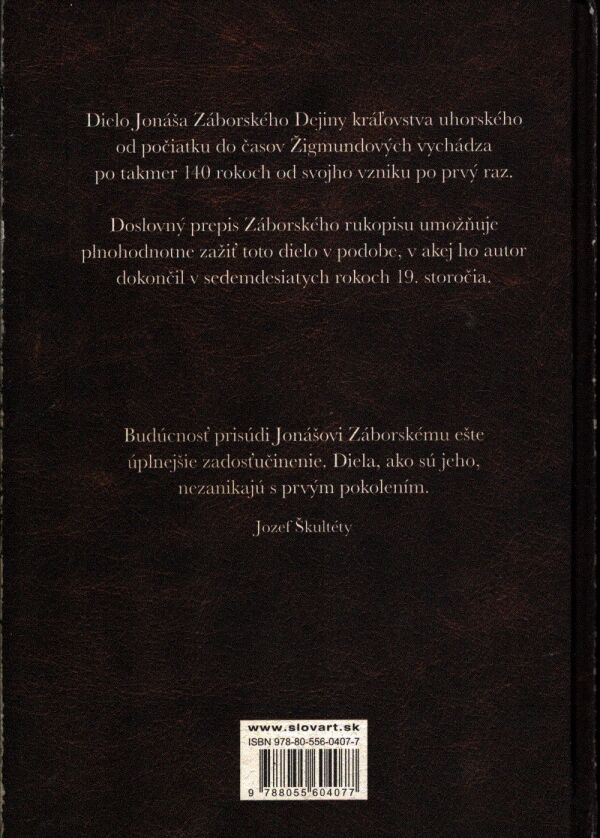 Jonáš Záborský: DEJINY KRÁĽOVSTVA UHORSKÉHO