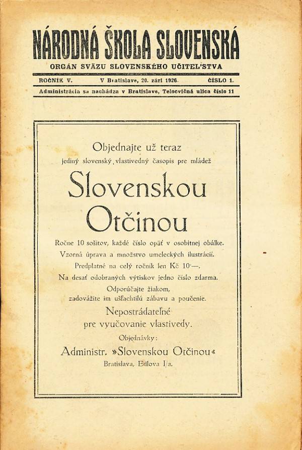 NÁRODNÁ ŠKOLA SLOVENSKÁ - ROČNÍK V. - 1926/27