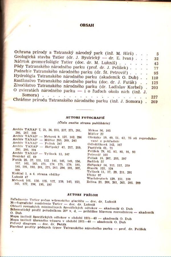 J. Bystrický, kol: PRÍRODA TATRANSKÉHO NÁRODNÉHO PARKU