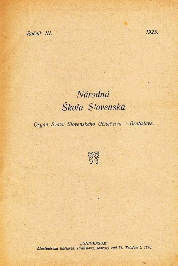 NÁRODNÁ ŠKOLA SLOVENSKÁ - ROČ. III. Č.1-8 + ROČ. IV.(Č.1-3)+