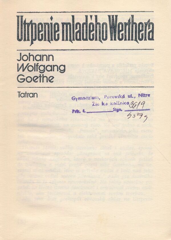 Johann Wolfgang Goethe: Utrpenie mladého Werthera
