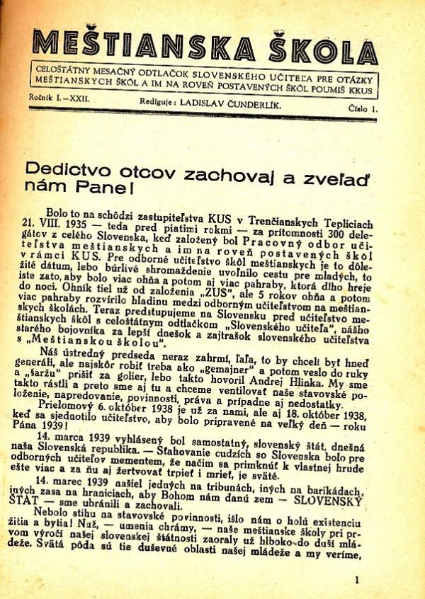 SLOVENSKÝ UČITEĽ - ROČNÍK XXII. 1940-41 s prílohou Meštianska škola