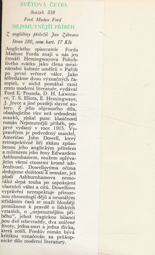 Ford Madox Ford: Nejsmutnější příběh