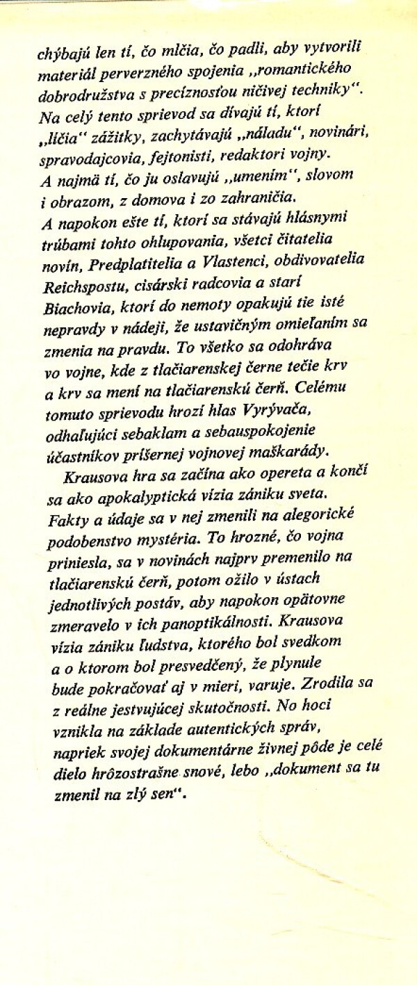 Karl Kraus: POSLEDNÉ DNI ĽUDSTVA