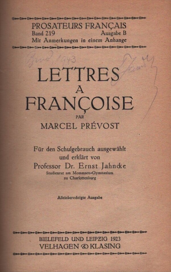 Marcel Prévost: LETTRES A FRANCOISE