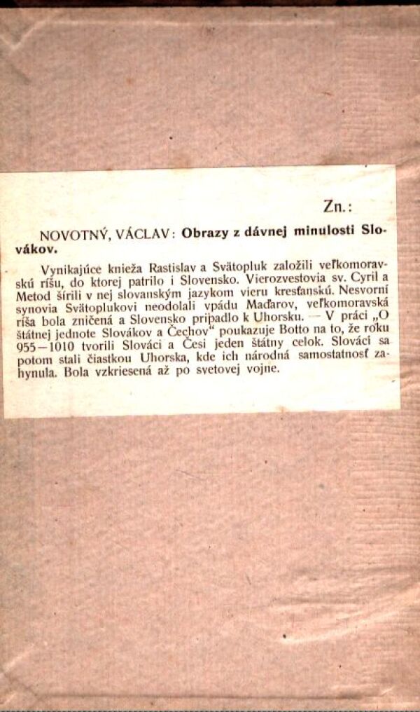 Václav Novotný: OBRAZY Z DÁVNEJ MINULOSTI SLOVÁKOV