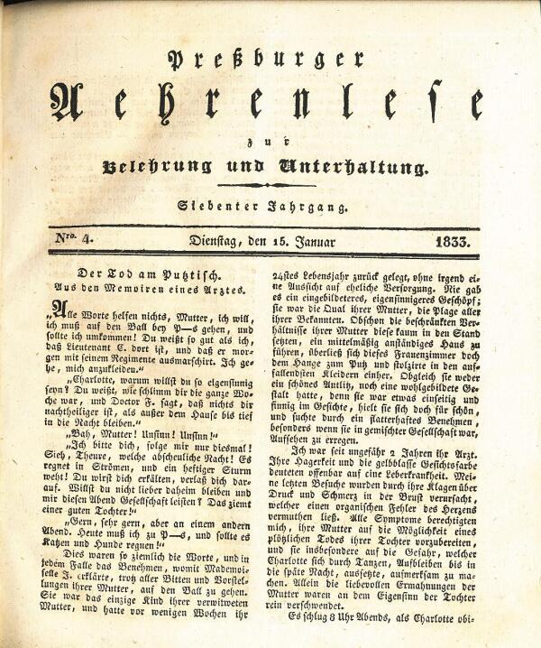 ÄHRENLESE 1833 - PRESSBURGER AEHRENLESE