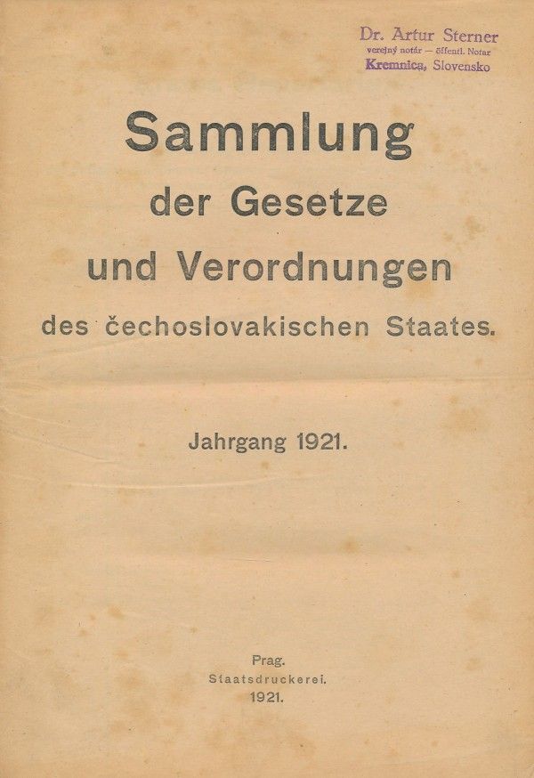 SAMMLUNG DER GESETZE UND VERORDNUNGEN DES ČECHOSLOVAKISCHEN STAATES -1921