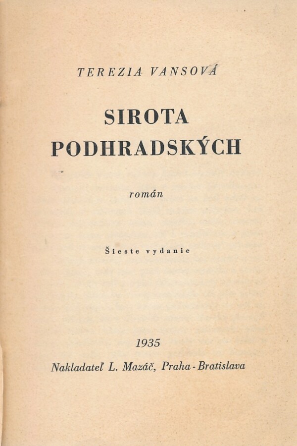 Terézia Vansová: SIROTA PODHRADSKÝCH