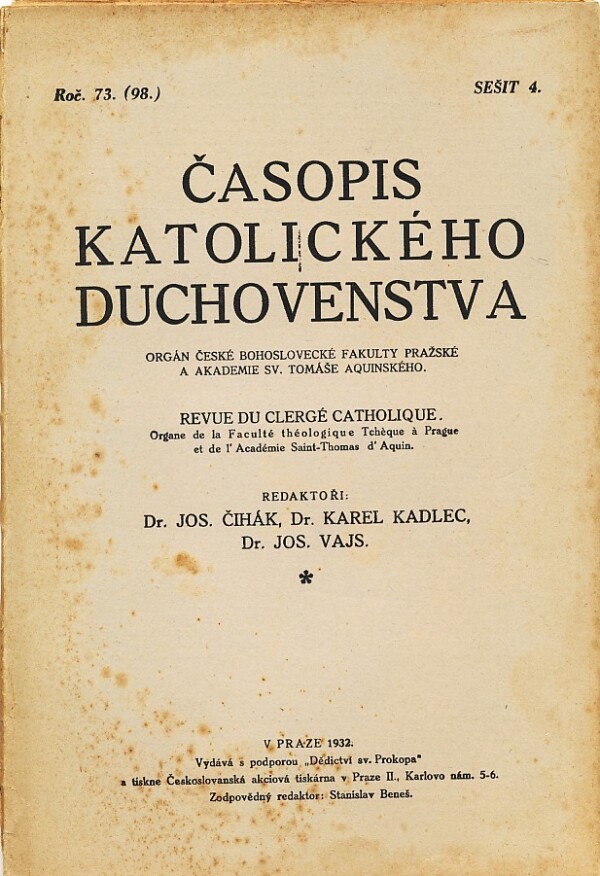 J. Čihák, kol: ČASOPIS KATOLICKÉHO DUCHOVENSTVA ROČ. 73, SEŠIT 4