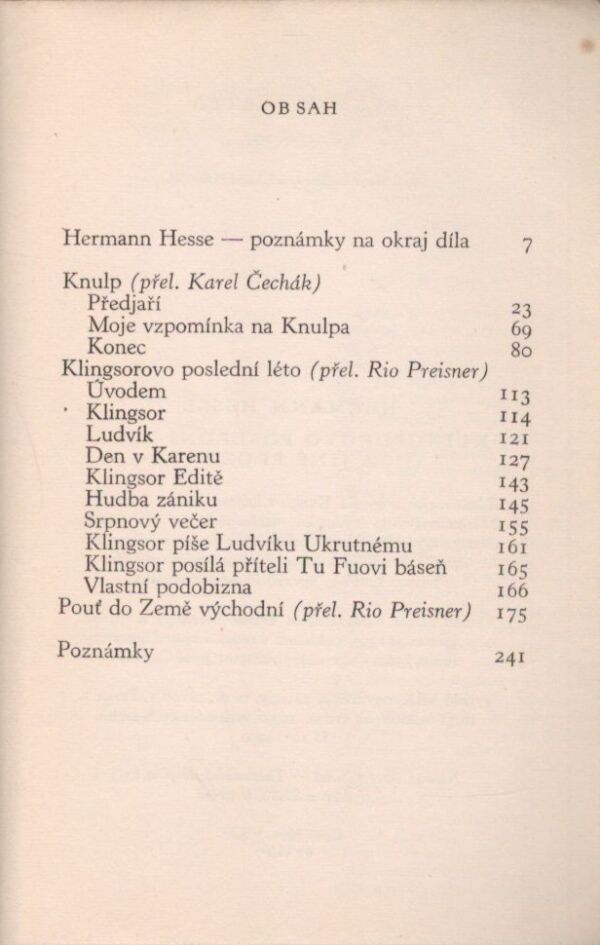 Hermann Hesse: KLINGSOROVO POSLEDNÍ LÉTO A JINÉ PRÓZY