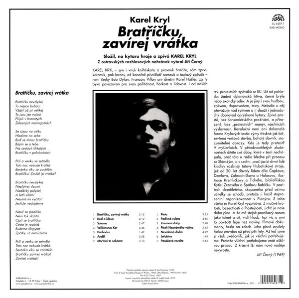 Karel Kryl: BRATŘÍČKU, ZAVÍREJ VRÁTKA - LP