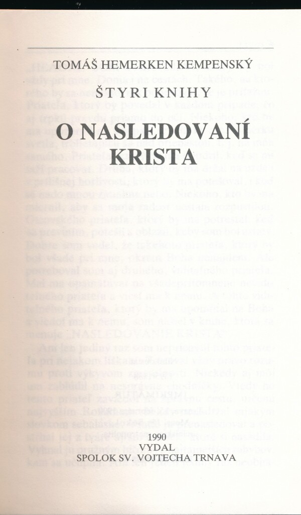 Tomáš Kempenský: ŠTYRI KNIHY O NASLEDOVANÍ KRISTA