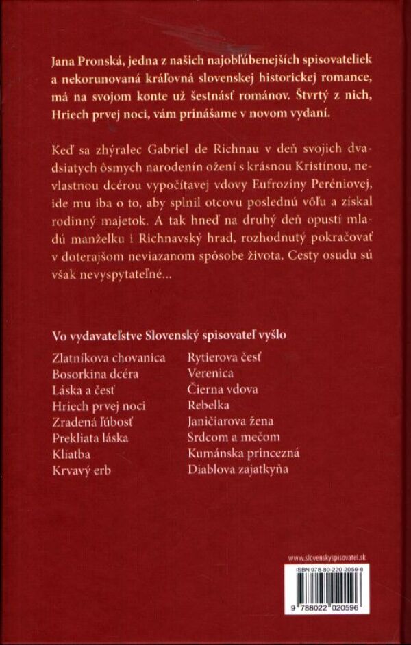 Jana Pronská: HRIECH PRVEJ NOCI