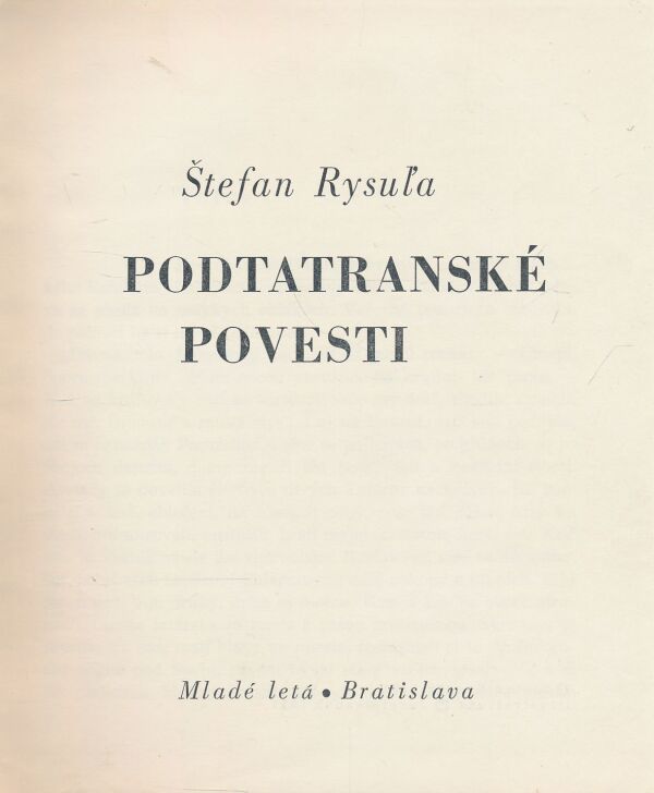 Štefan Rysuľa: Podtatranské povesti