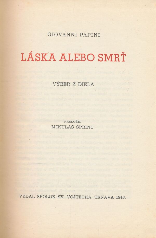 Giovanni Papini: Láska alebo smrť