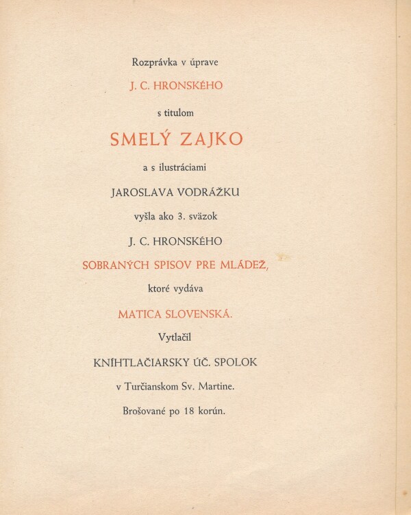 J.C. Hronský: SMELÝ ZAJKO