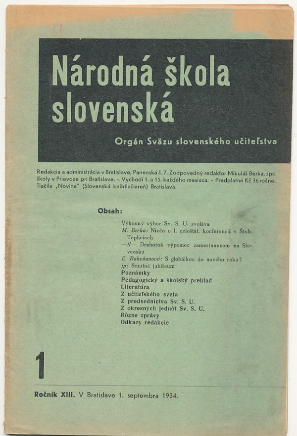 NÁRODNÁ ŠKOLA SLOVENSKÁ - ROČNÍK XIII. - ČÍSLO 1