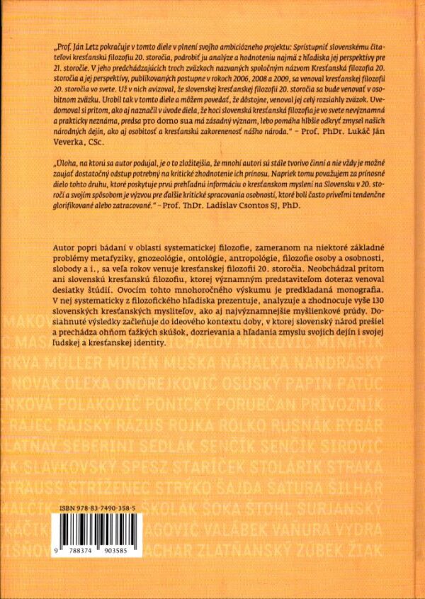 Ján Letz: SLOVENSKÁ KRESŤANSKÁ FILOZOFIA 20. STOROČIA A JEJ PERSPEKTÍVY