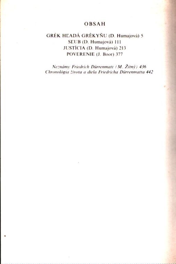 Friedrich Dürrenmatt: GRÉK HĽADÁ GRÉKYŇU A VÝBER Z PRÓZ