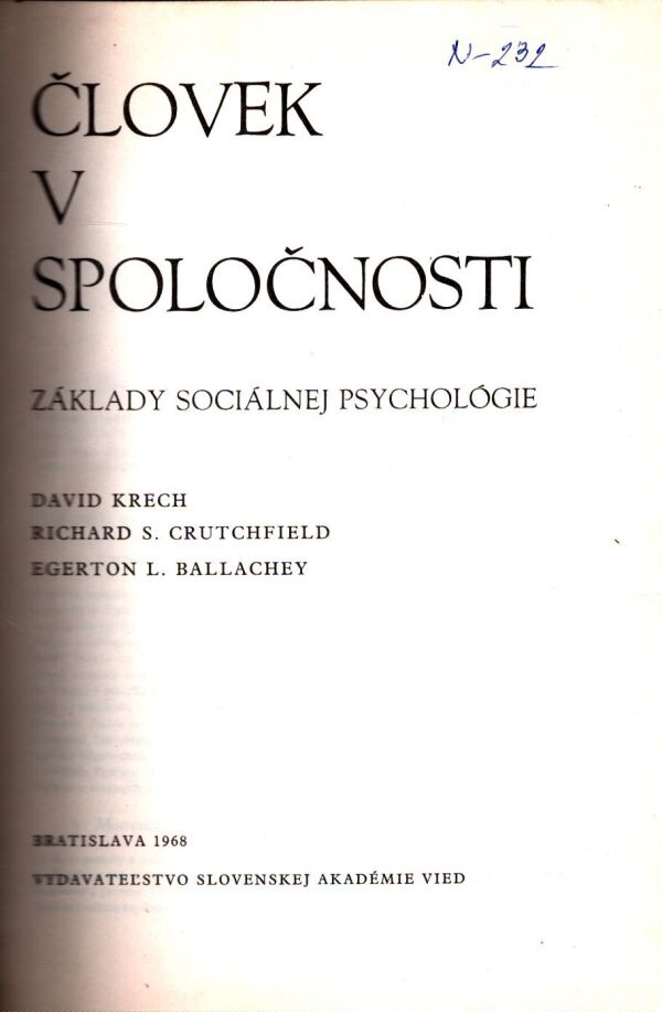 D. Krech, R. S. Crutchfield, E. L. Ballachey: ČLOVEK V SPOLOČNOSTI