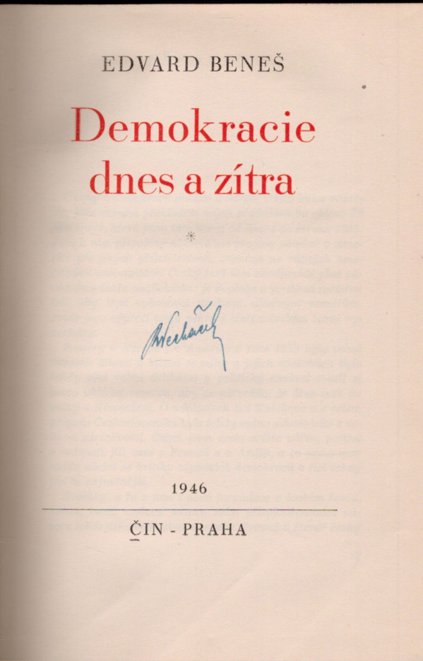Edvard Beneš: DEMOKRACIE DNES A ZÍTRA