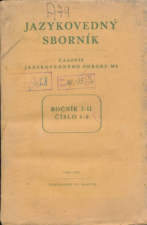 JAZYKOVEDNÝ SBORNÍK - ROČNÍK I-II, ČÍSLO 5-8, 1946-47