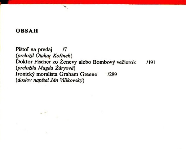 Graham Greene: PIŠTOĽ NA PREDAJ. DOKTOR FISCHER ZO ŽENEVY