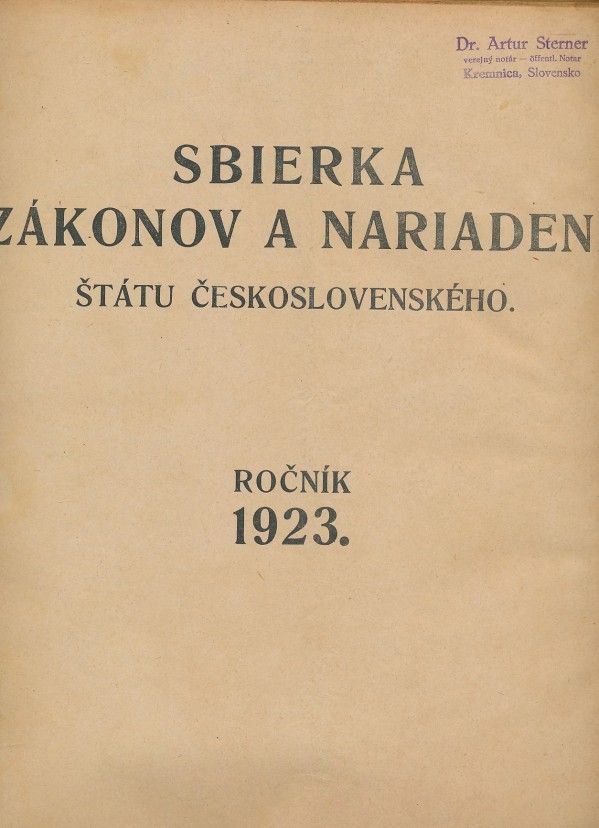 SBIERKA ZÁKONOV A NARIADENÍ ŠTÁTU ČESKOSLOVENSKÉHO-1923