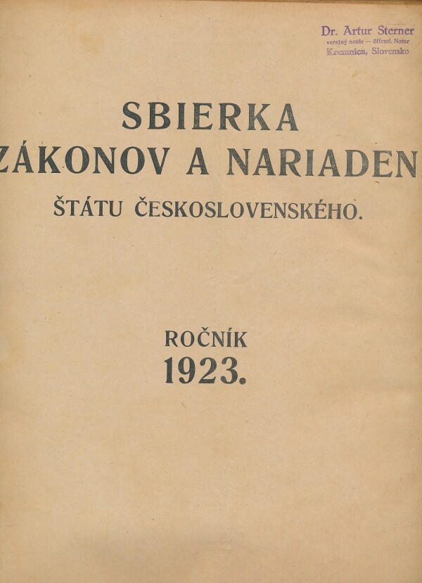 SBIERKA ZÁKONOV A NARIADENÍ ŠTÁTU ČESKOSLOVENSKÉHO-1923