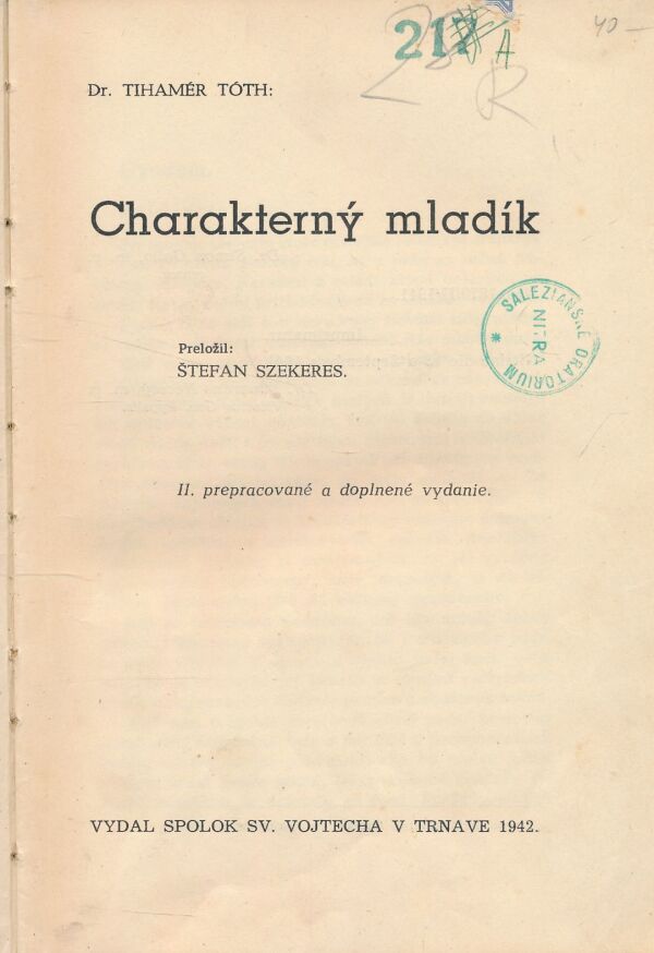 Tihamér Tóth: Charakterný mladík