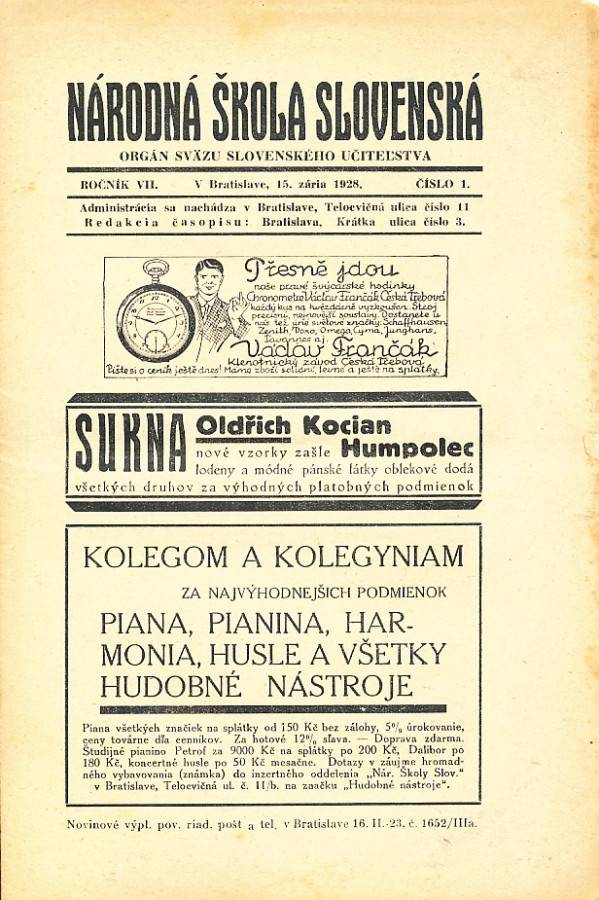 NÁRODNÁ ŠKOLA SLOVENSKÁ - ROČNÍK VII. - 1928/29