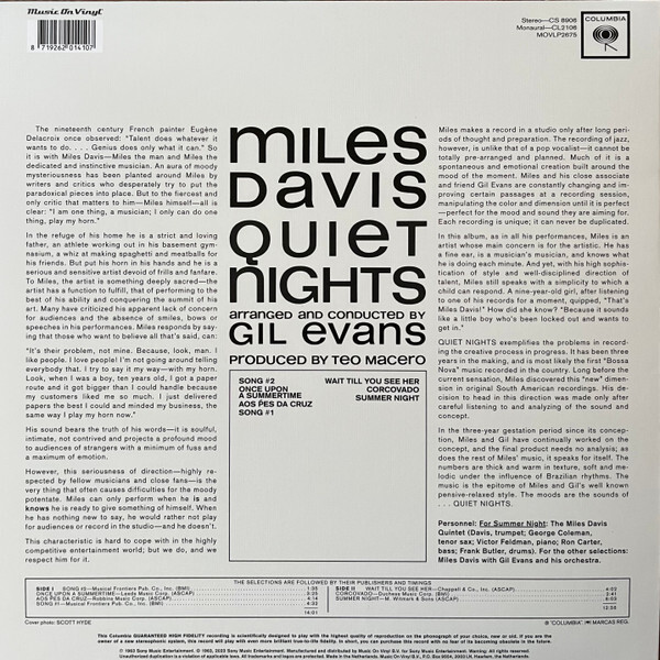 Miles Davies: QUIET NIGHTS - LP