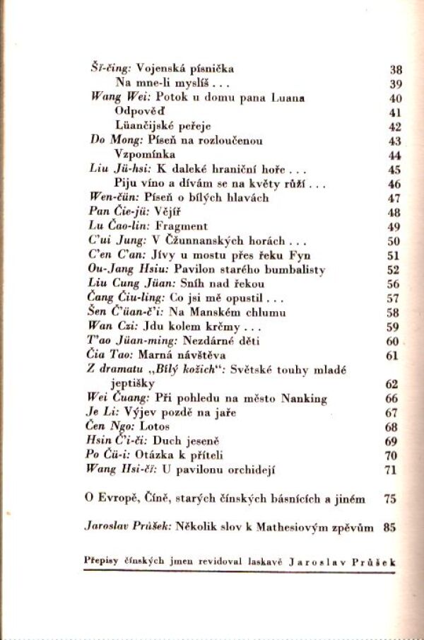 Boh. Mathesius: ZPĚVY STARÉ ČÍNY
