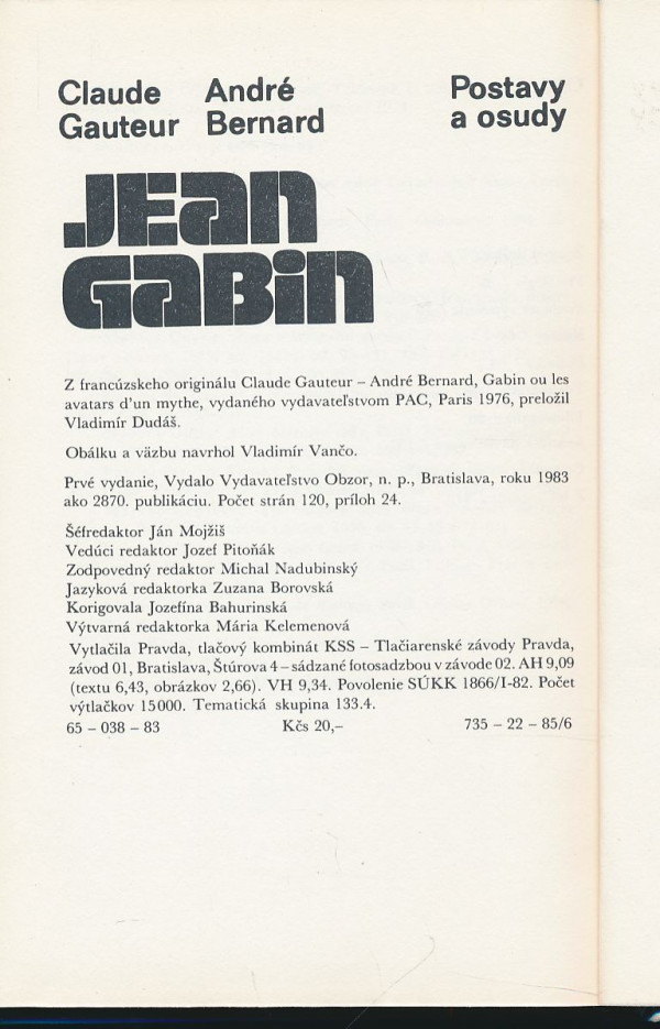 Claude Gauteur, André Bernard: Jean Gabin