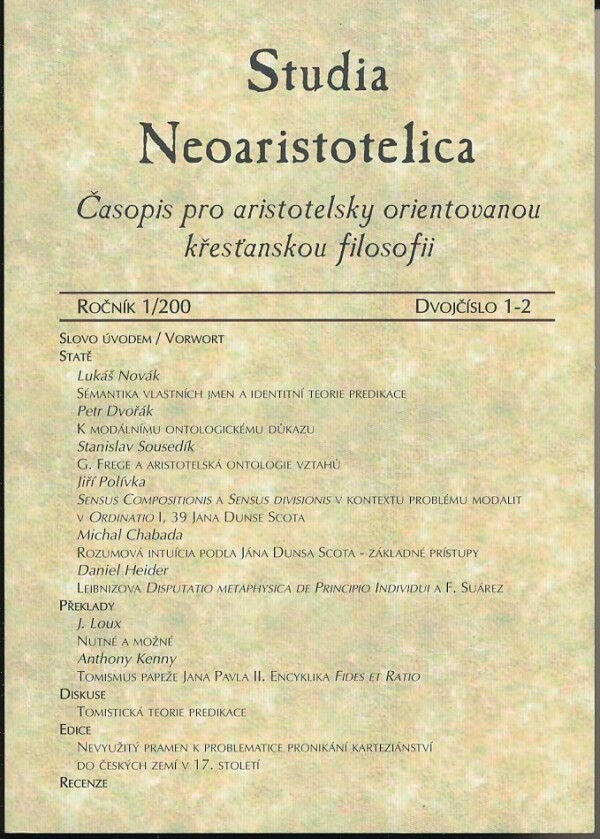 STUDIA NEOARISTOTELICA - ROČNÍK 1 (2004) - ČÍSLO 1,2