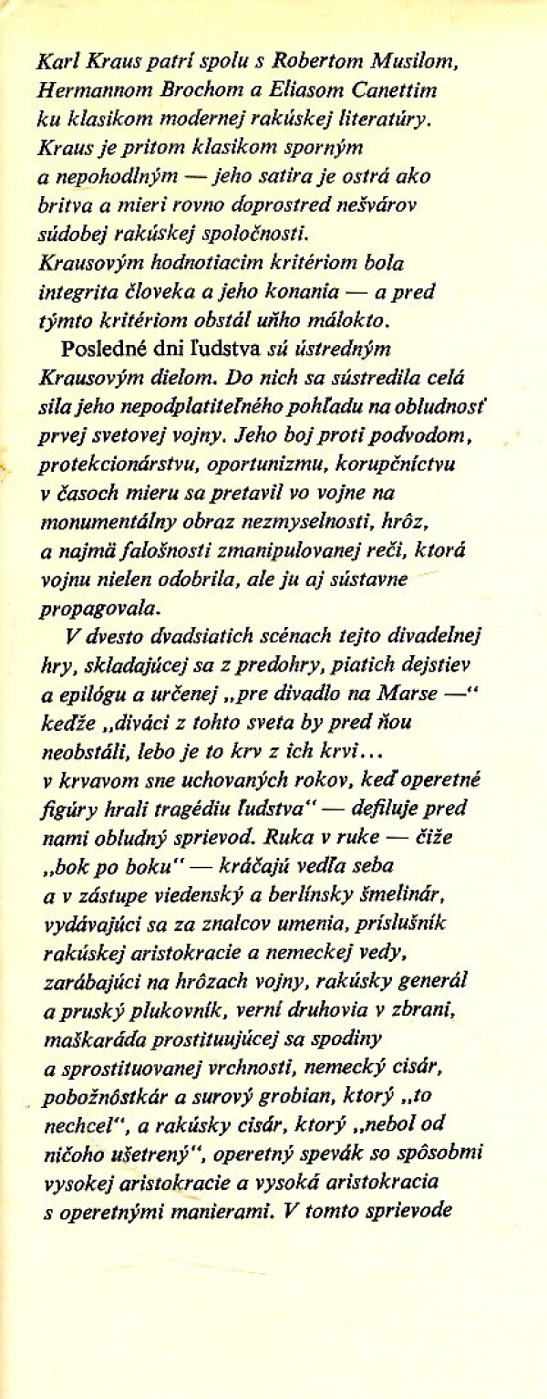 Karl Kraus: POSLEDNÉ DNI ĽUDSTVA