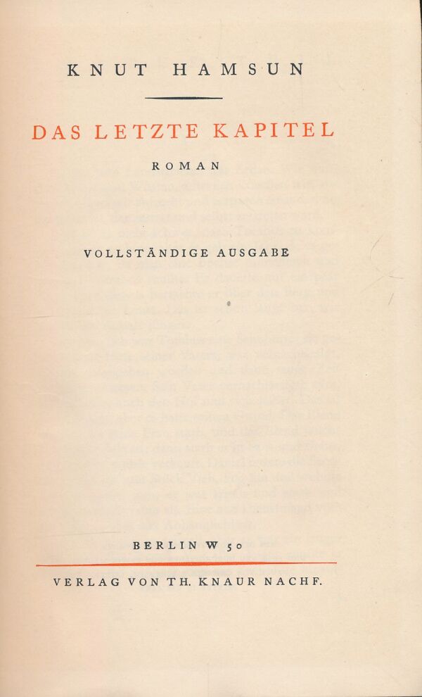 Knut Hamsun: Das letzte Kapitel