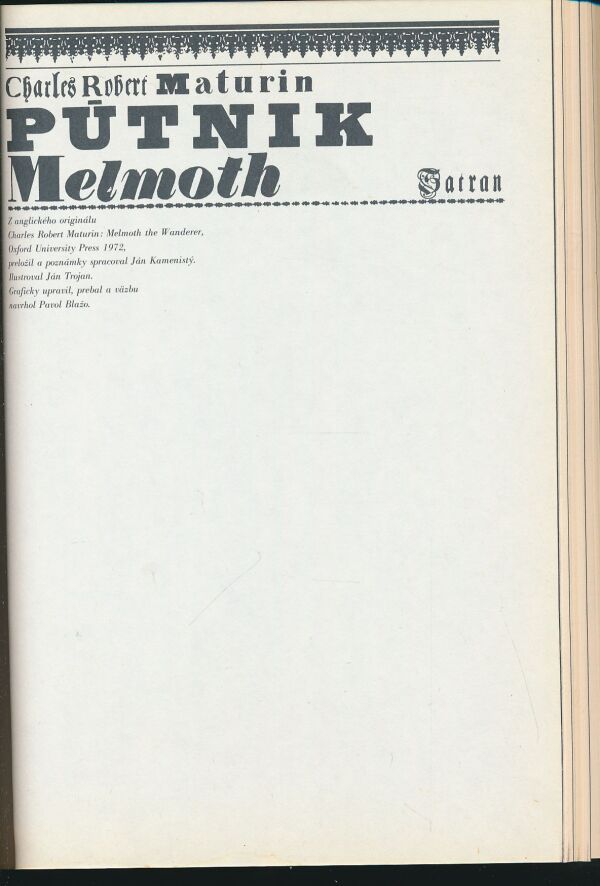 Charles Robert Maturin, Matthew Gregory Lewis: Pútnik Melmoth. Mních.