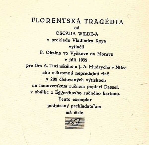 Oscar Wilde: FLORENTSKÁ TRAGÉDIA