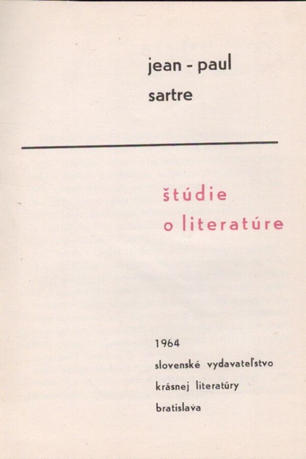 Jean-Paul Sartre: ŠTÚDIE O LITERATÚRE