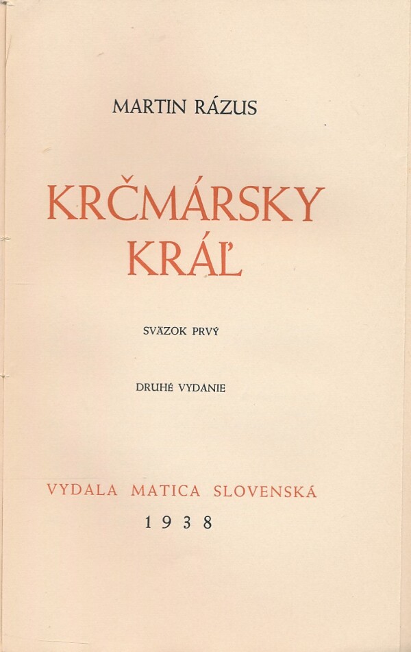 Martin Rázus: KRČMÁRSKY KRÁĽ I.,II.