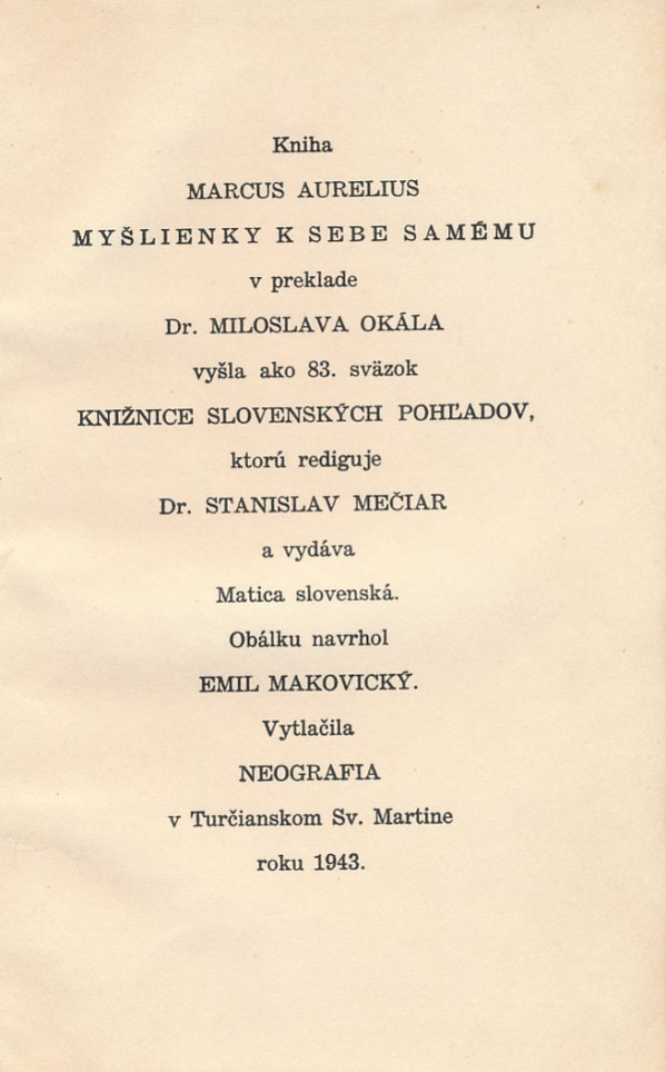 Marcus Aurelius: MYŠLIENKY K SEBE SAMÉMU