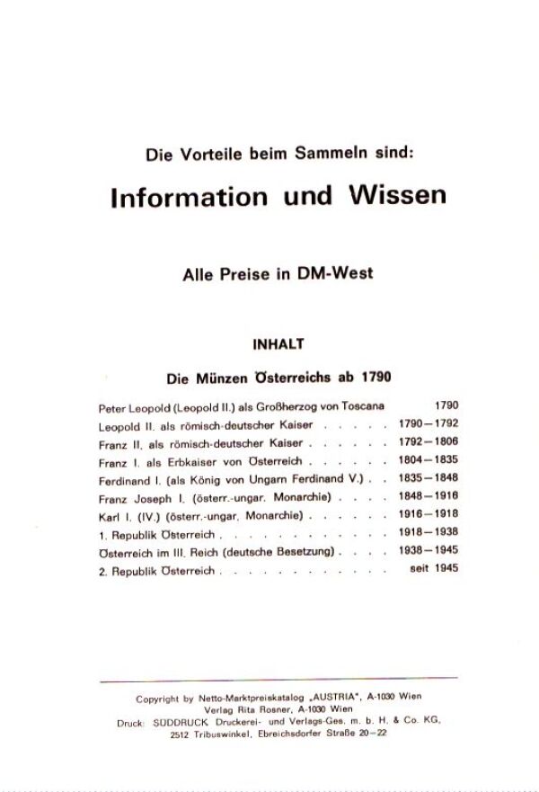 AUSTRIA MÜNZKATALOG 1790-1979