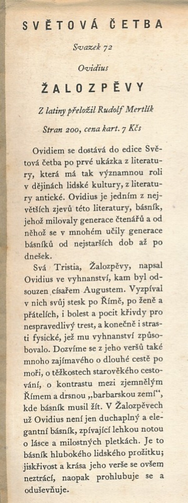 Ovidius: ŽALOZPĚVY