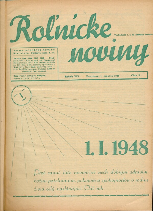 ROĽNÍCKE DRUŽSTEVNÉ NOVINY ROČNÍK XIX 1948